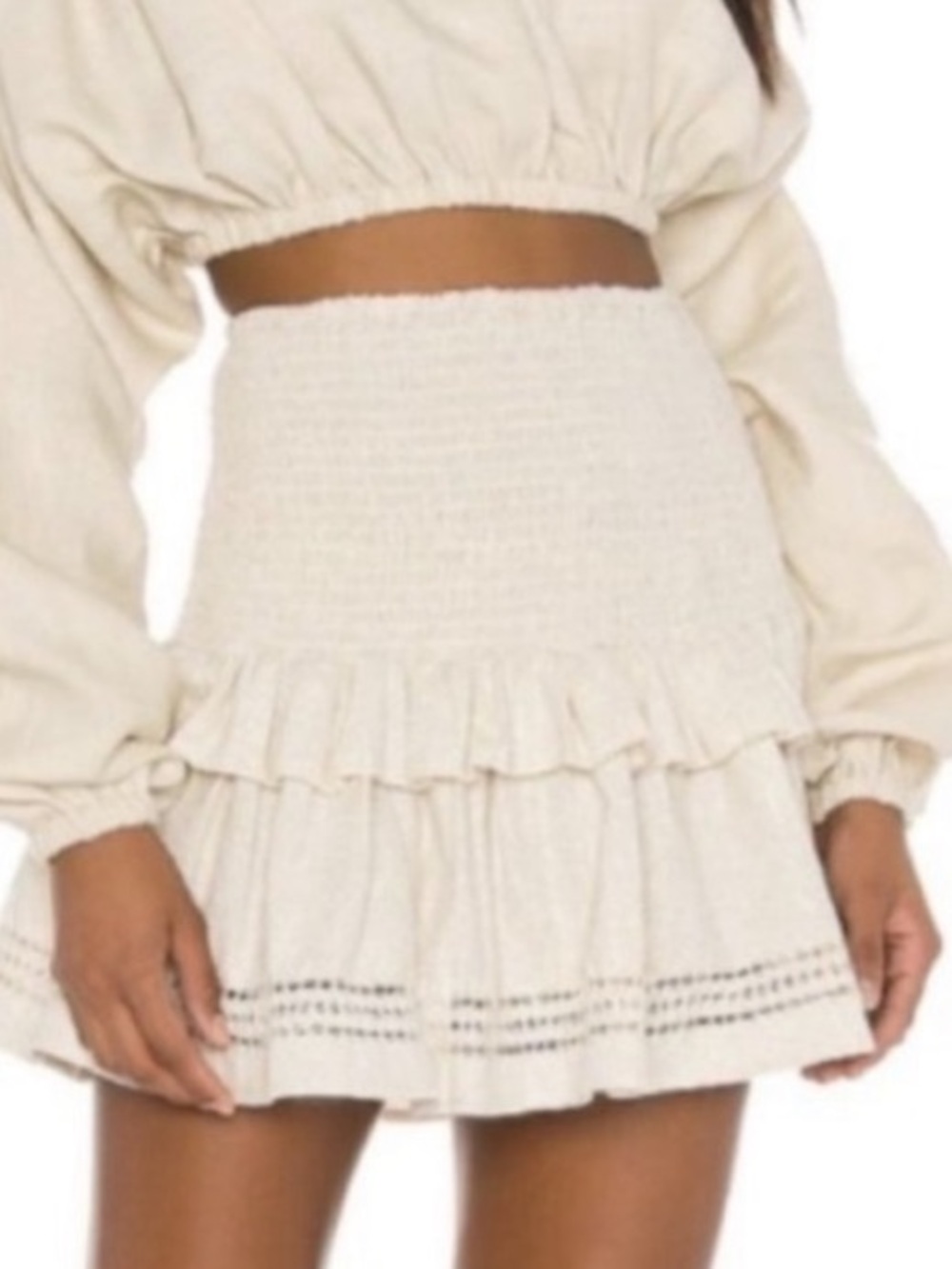 Spell & the Gypsy Cream Metallic Smocked Tiered Ruffle Mini Skirt Medium
